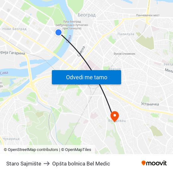 Staro Sajmište to Opšta bolnica Bel Medic map