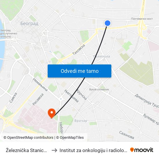 Železnička Stanica Dunav to Institut za onkologiju i radiologiju Srbije map