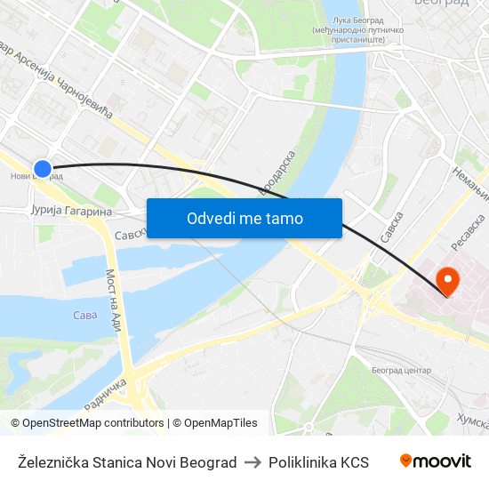 Železnička Stanica Novi Beograd to Poliklinika KCS map