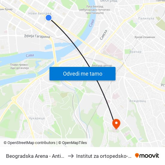 Beogradska Arena - Antifašističke Borbe to Institut za ortopedsko-hirurške bolesti map
