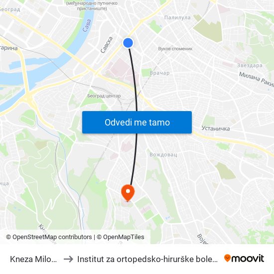 Kneza Miloša to Institut za ortopedsko-hirurške bolesti map