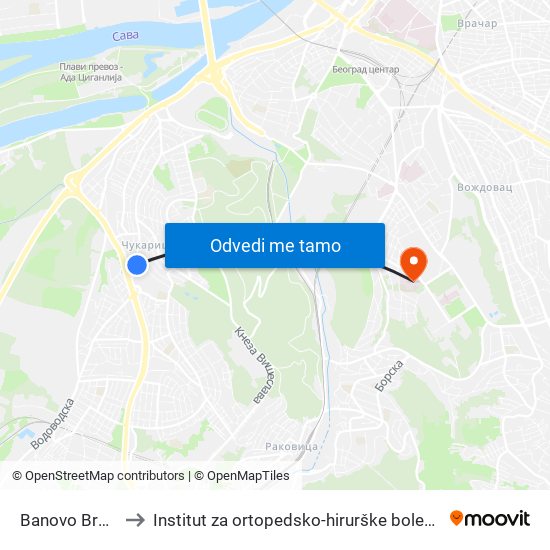 Banovo Brdo to Institut za ortopedsko-hirurške bolesti map