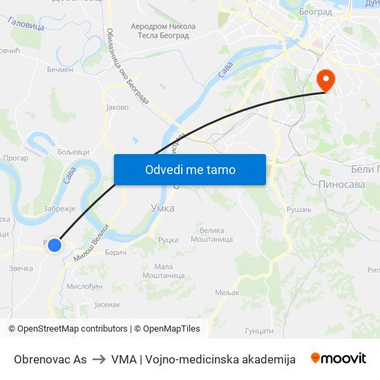 Obrenovac Аs to VMA | Vojno-medicinska akademija map