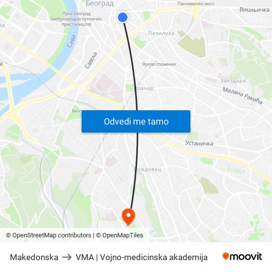 Makedonska to VMA | Vojno-medicinska akademija map