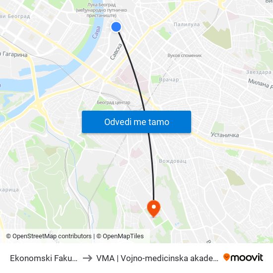 Ekonomski Fakultet to VMA | Vojno-medicinska akademija map