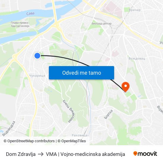 Dom Zdravlja to VMA | Vojno-medicinska akademija map