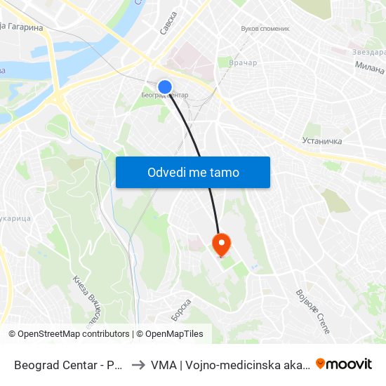 Beograd Centar - Prokop to VMA | Vojno-medicinska akademija map