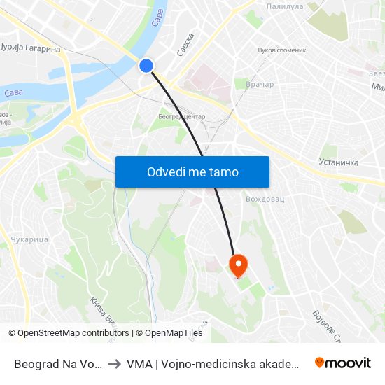 Beograd Na Vodi to VMA | Vojno-medicinska akademija map