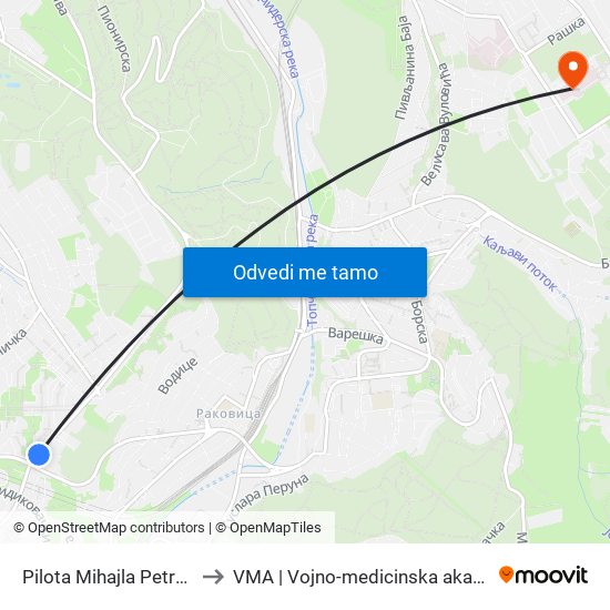 Pilota Mihajla Petrovića to VMA | Vojno-medicinska akademija map