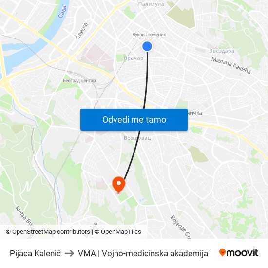 Pijaca Kalenić to VMA | Vojno-medicinska akademija map