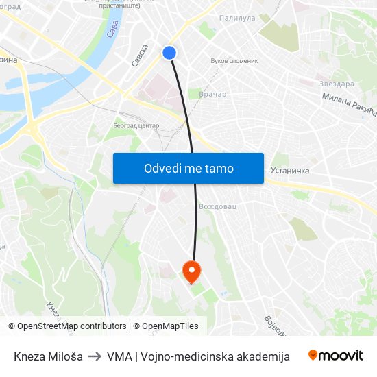 Kneza Miloša to VMA | Vojno-medicinska akademija map