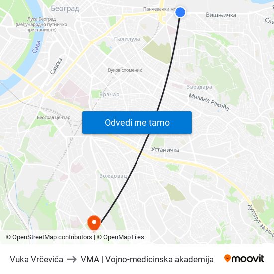 Vuka Vrčevića to VMA | Vojno-medicinska akademija map