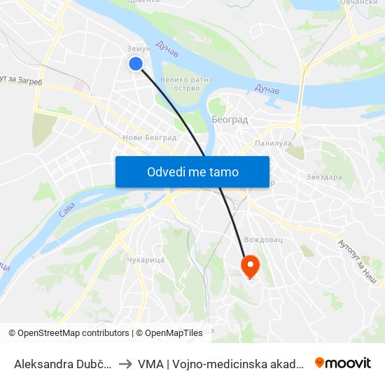 Aleksandra Dubčeka to VMA | Vojno-medicinska akademija map