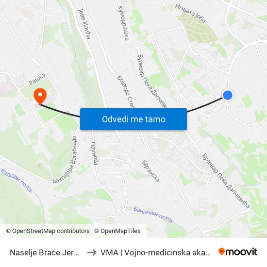 Naselje Braće Jerković to VMA | Vojno-medicinska akademija map