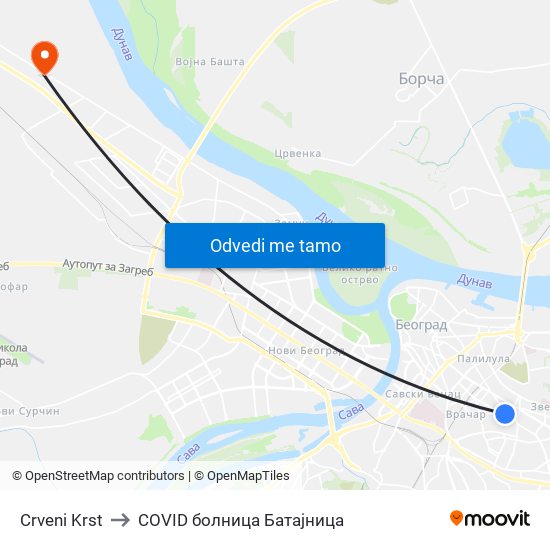 Crveni Krst to COVID болница Батајница map