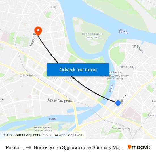 Palata Pravde 1 to Институт За Здравствену Заштиту Мајке И Детета Србије ""Др Вукан Чупић"" map