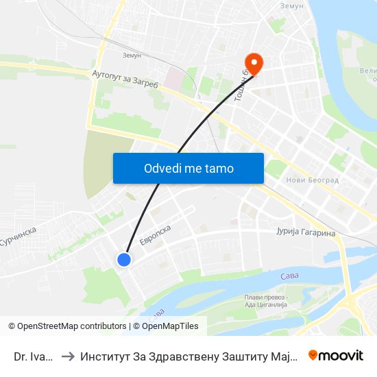 Dr. Ivana Ribara to Институт За Здравствену Заштиту Мајке И Детета Србије ""Др Вукан Чупић"" map