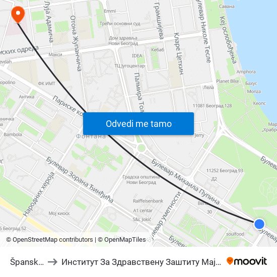 Španskih Boraca to Институт За Здравствену Заштиту Мајке И Детета Србије ""Др Вукан Чупић"" map