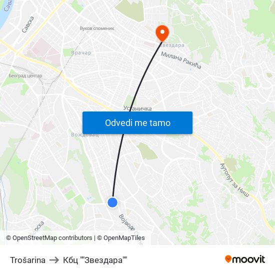 Trošarina to Кбц ""Звездара"" map