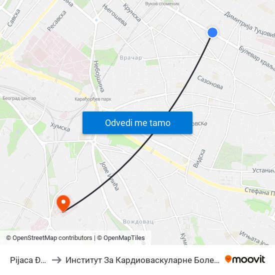 Pijaca Đeram to Институт За Кардиоваскуларне Болести ""Дедиње"" map