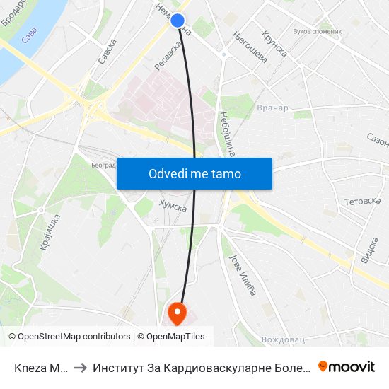 Kneza Miloša to Институт За Кардиоваскуларне Болести ""Дедиње"" map