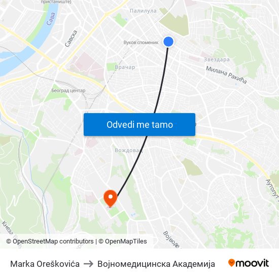 Marka Oreškovića to Војномедицинска Академија map