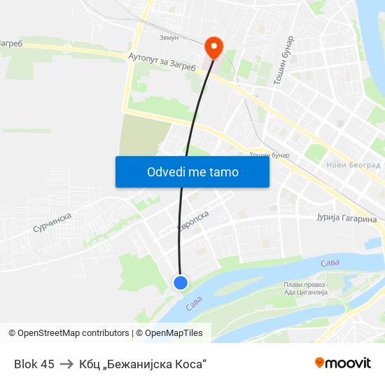 Blok 45 to Кбц „Бежанијска Коса“ map