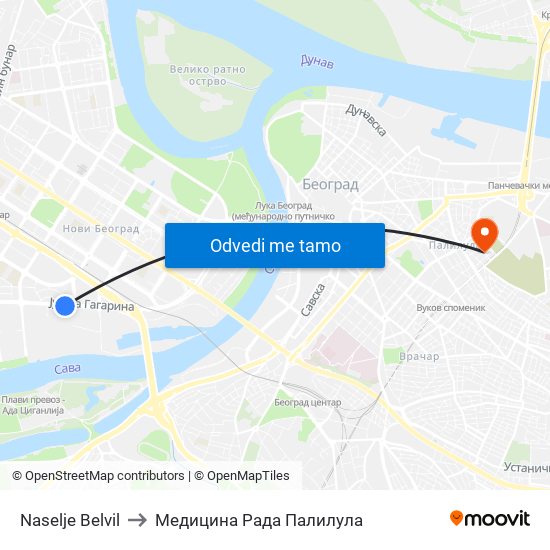 Naselje Belvil to Медицина Рада Палилула map