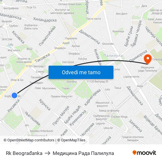 Rk Beograđanka to Медицина Рада Палилула map