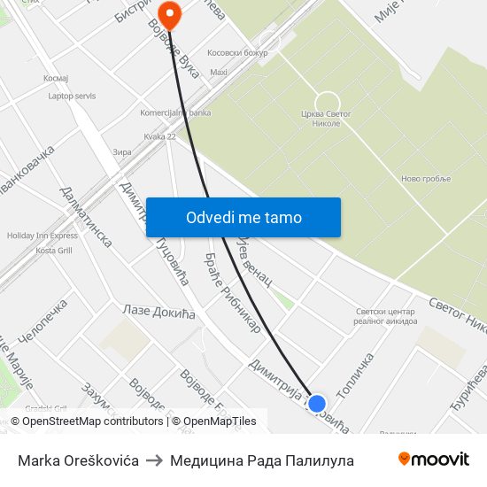 Marka Oreškovića to Медицина Рада Палилула map