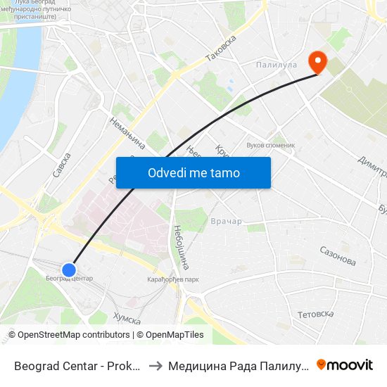 Beograd Centar - Prokop to Медицина Рада Палилула map