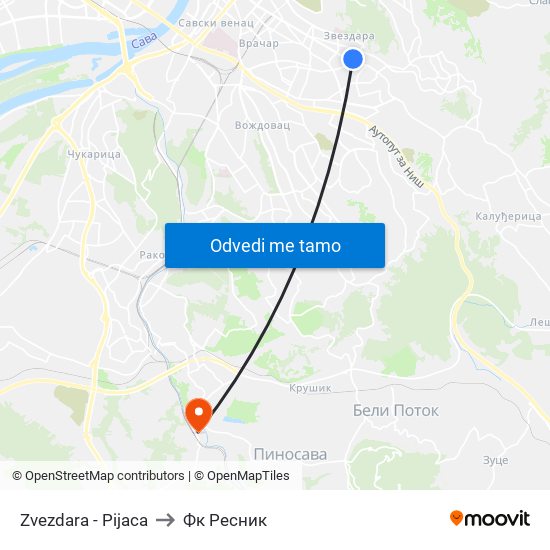Zvezdara - Pijaca to Фк Ресник map