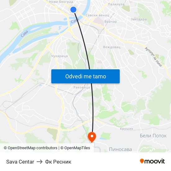 Sava Centar to Фк Ресник map