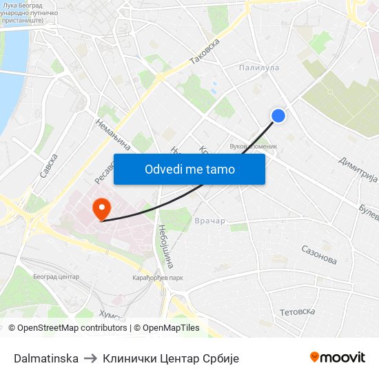Dalmatinska to Клинички Центар Србије map
