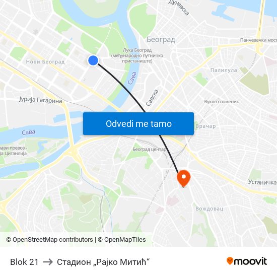 Blok 21 to Стадион „Рајко Митић“ map
