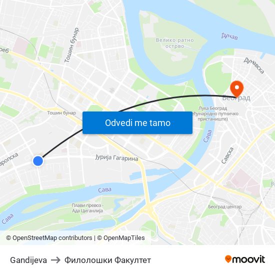 Gandijeva to Филолошки Факултет map