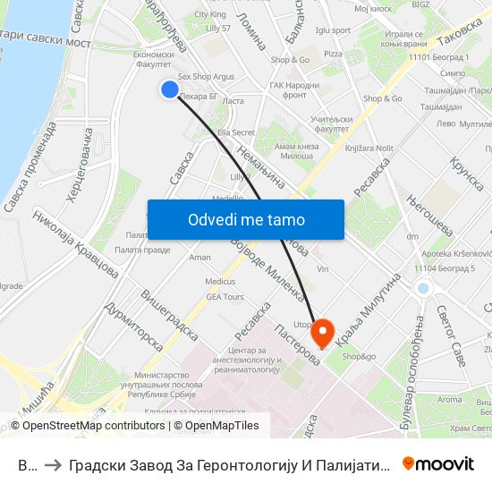 Bas to Градски Завод За Геронтологију И Палијативно Збрињавање map