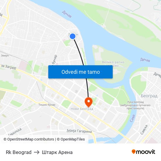 Rk Beograd to Штарк Арена map