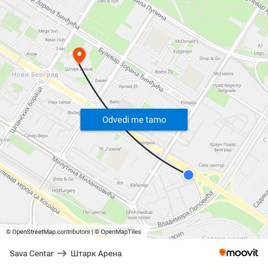 Sava Centar to Штарк Арена map