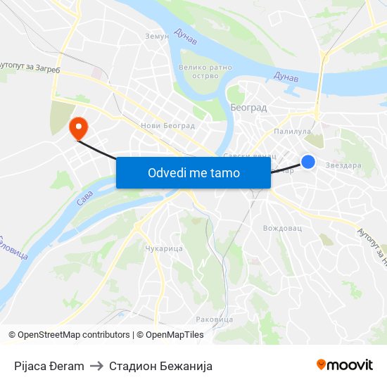 Pijaca Đeram to Стадион Бежанија map