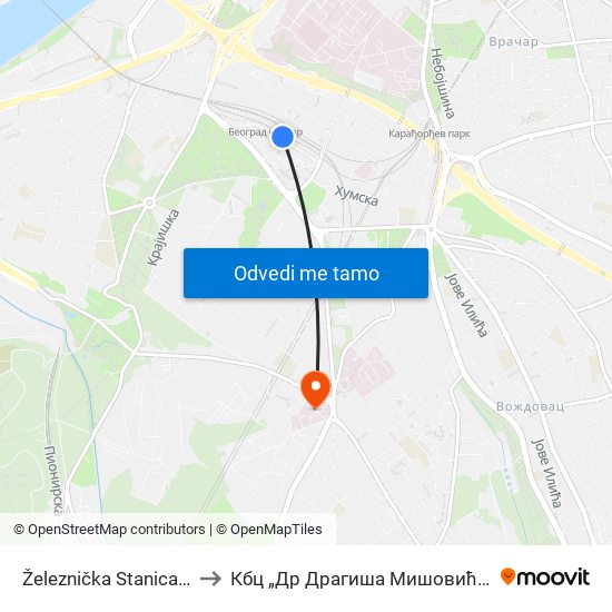 Železnička Stanica Beograd Centar to Кбц „Др Драгиша Мишовић - Дедиње“ Комплекс Б map