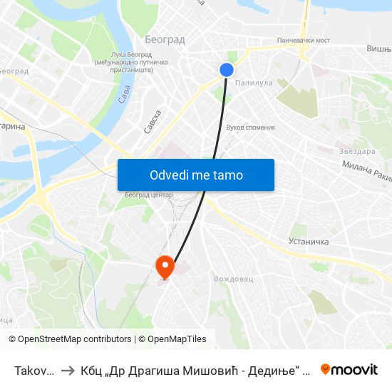 Takovska to Кбц „Др Драгиша Мишовић - Дедиње“ Комплекс Б map