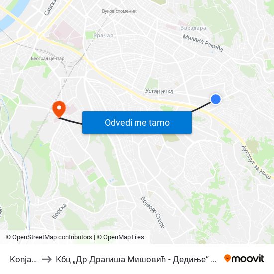 Konjarnik to Кбц „Др Драгиша Мишовић - Дедиње“ Комплекс Б map