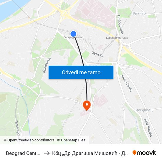 Beograd Centar - Prokop to Кбц „Др Драгиша Мишовић - Дедиње“ Комплекс Б map