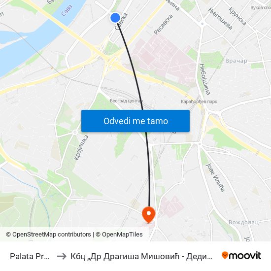 Palata Pravde 1 to Кбц „Др Драгиша Мишовић - Дедиње“ Комплекс Б map