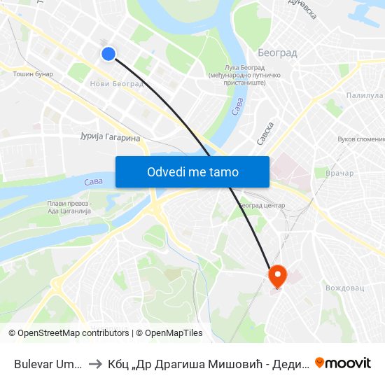 Bulevar Umetnosti to Кбц „Др Драгиша Мишовић - Дедиње“ Комплекс Б map