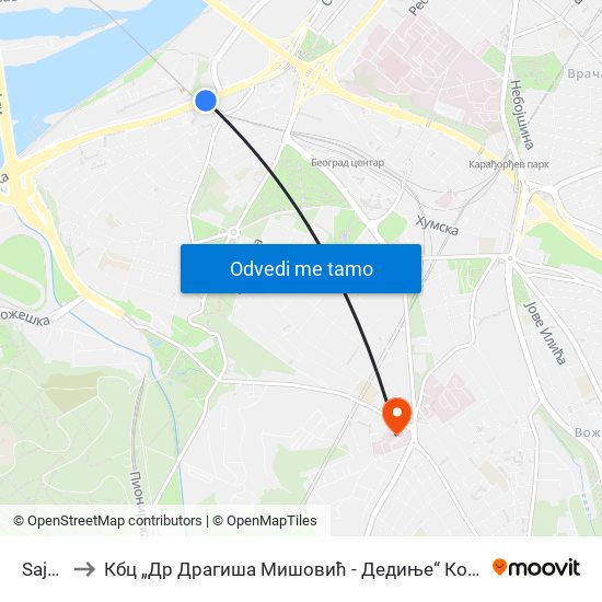 Sajam to Кбц „Др Драгиша Мишовић - Дедиње“ Комплекс Б map