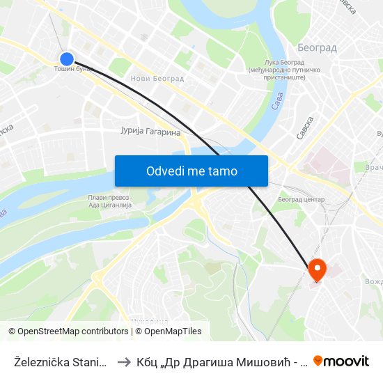 Železnička Stanica Tošin Bunar to Кбц „Др Драгиша Мишовић - Дедиње“ Комплекс Б map