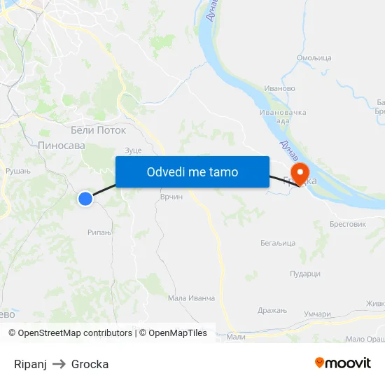 Ripanj to Grocka map