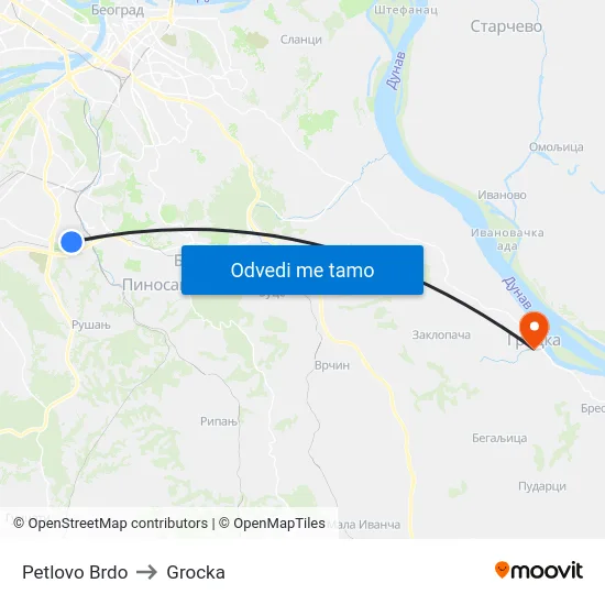 Petlovo Brdo to Grocka map